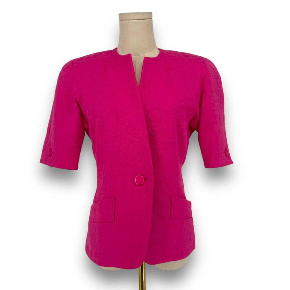 80s Carven Paris Jacquard Short Sleeve Jacket, Size 38, Made in France